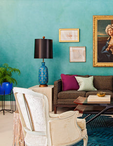 Colorful turquoise interior living room space. 