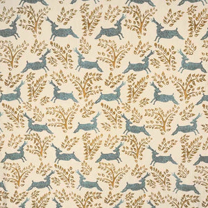 Deer Deer Azure Ochre Fabric