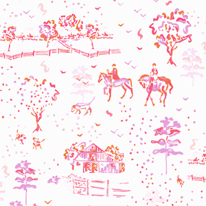 Farm Toile Fuchsia Wallpaper