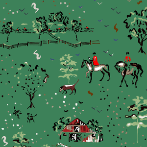 Farm Toile Spruce Wallpaper