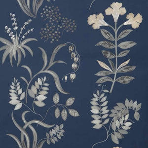 Botanical Stripe Pewter Blue Wallpaper