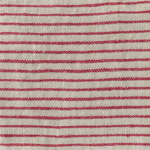 Textured Stripe Linen Horizontal Stripe Raspberry Natural Fabric