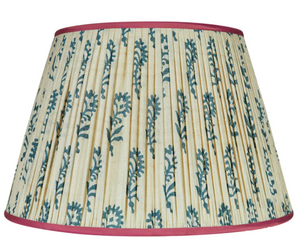 Penny Morrison Cream and Blue Flower Silk Lampshade with Pink Trim