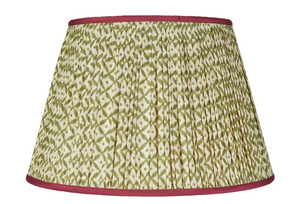 Penny Morrison Green Trellis Silk Lampshade with Red Trim