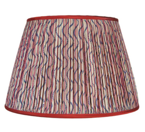 Penny Morrison Red and Blue Stripe and Squiggle Silk Lampshade with Red Trim
