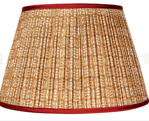 White on Cinnamon Tribal Pleated Silk Lampshade with Red Trim