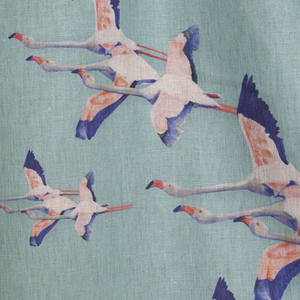 Linen Flamingos Vert De Gris Fabric